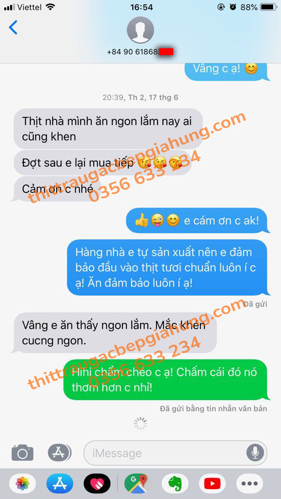 Tin nhắn khách hàng phản hồi về sản phẩm Gia Hưng