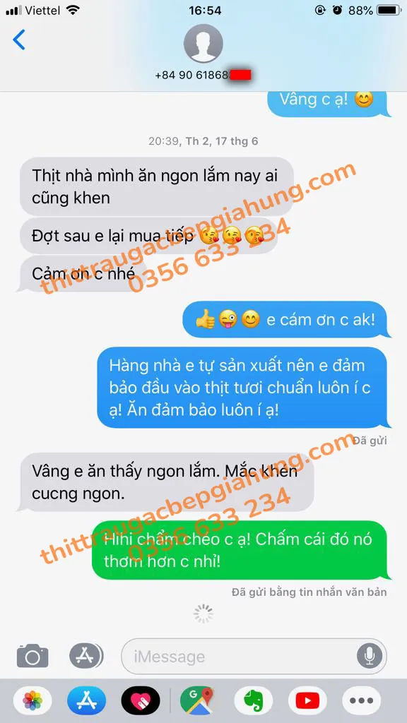 Tin nhắn khách hàng phản hồi về sản phẩm Gia Hưng
